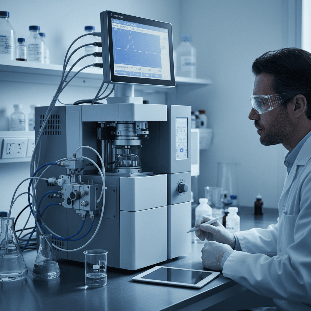Analytical quality control testing at HPLC equipment